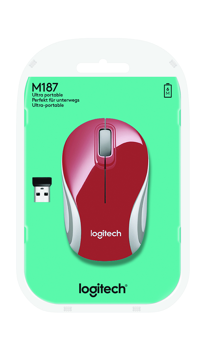 MOUSE MINI LOGITECH M187 W/L USB 2.0 RED