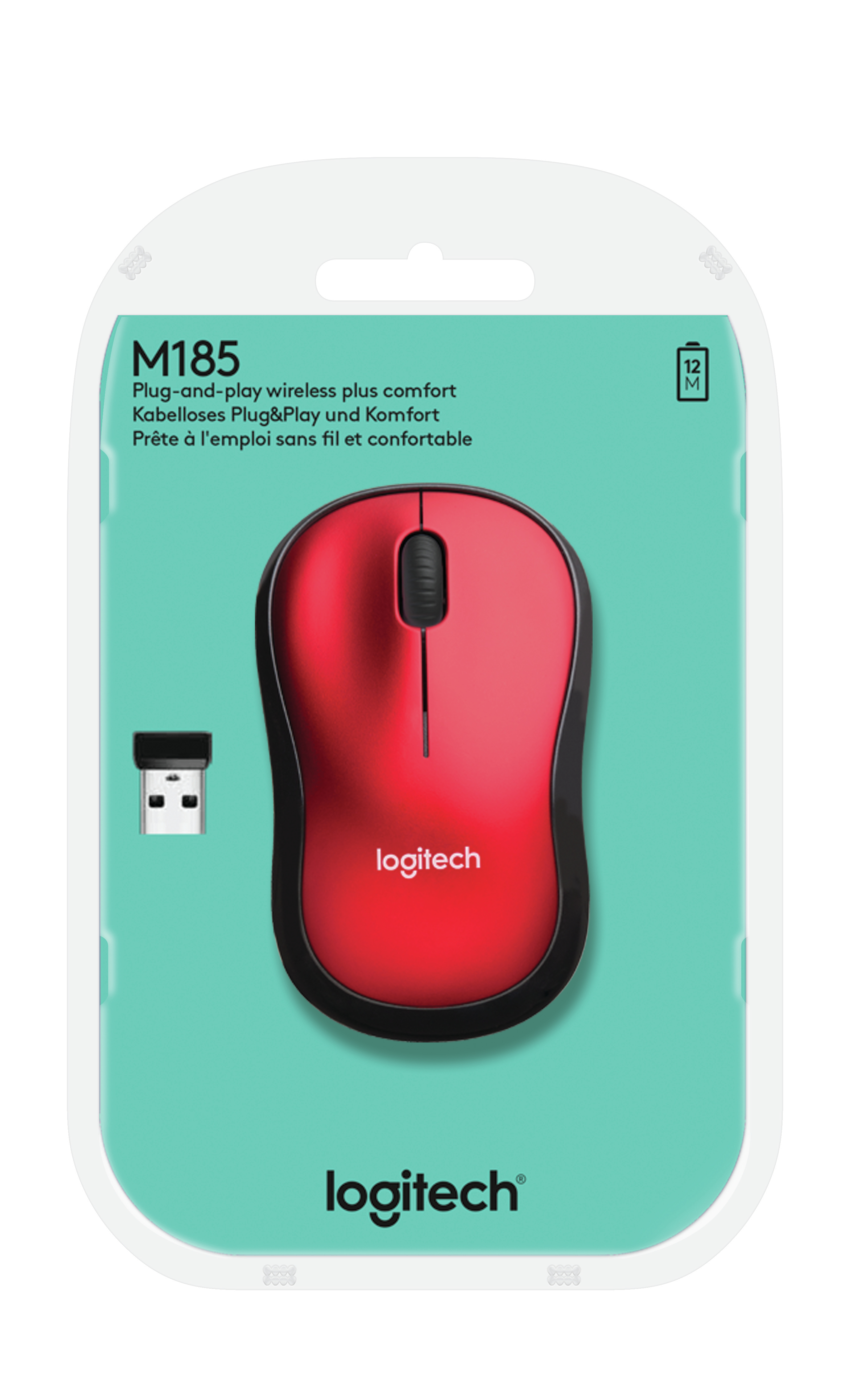 MOUSE LOGITECH M185 W/L USB 2.0 RED