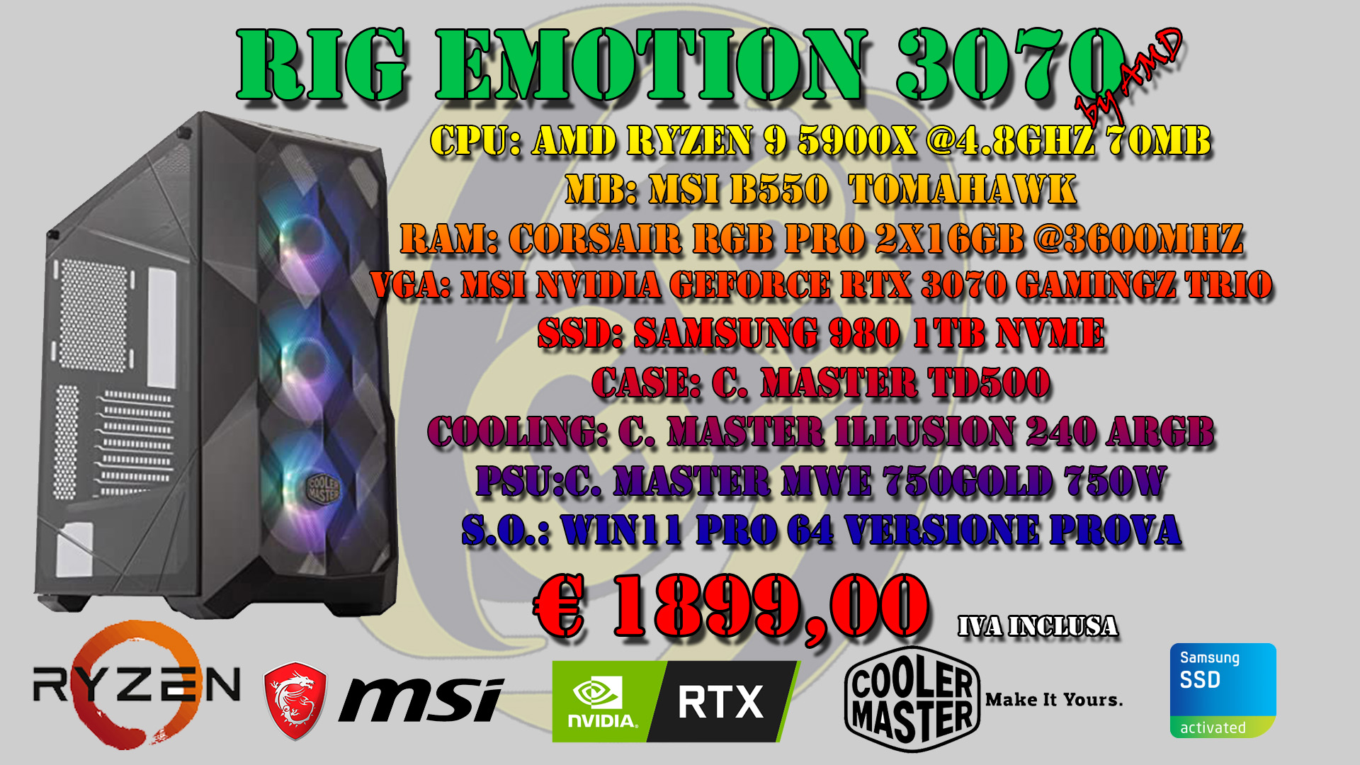 RIG EMOTION 3070 By AMD - RTX 3070 * DISPONIBILE SU ORDINAZIONE*