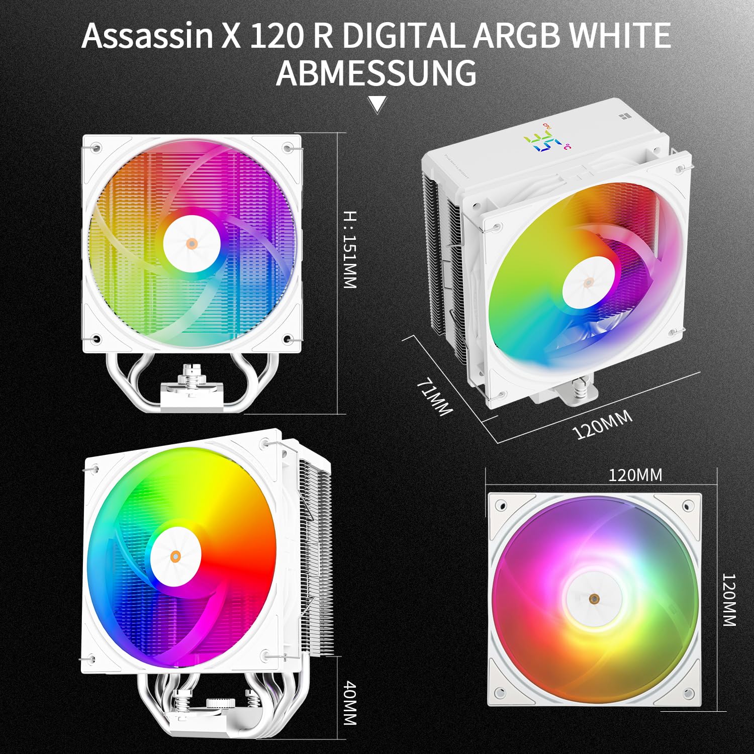 Dissipatore CPU Assassin X 120R Digital ARGB – 4 Heatpipe 6mm, Ventola 120mm PWM 2000RPM, Per AM5/AM4 E Intel LGA1851/1700