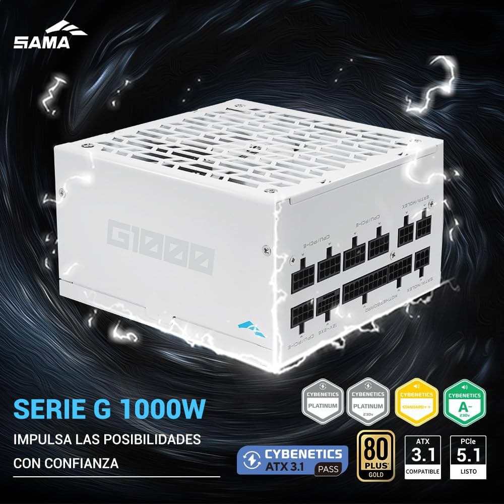 ALIMENTATORE SAMA G1000 1000W 80+ GOLD ATX 3.1 PCIe 5.1 FULL MODULAR WHITE - immagine 2
